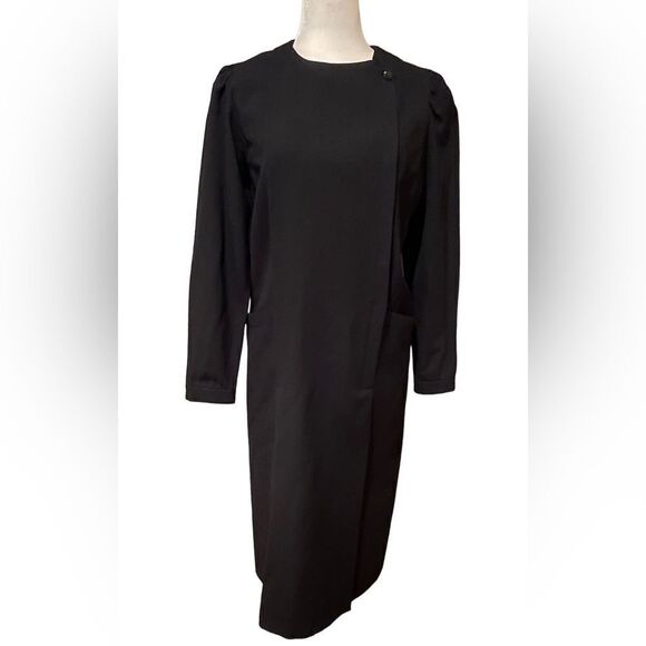 Billy Jack For Her Vintage 100% Wool Black Classy Shift Dress Size 9/10 - Picture 1 of 13
